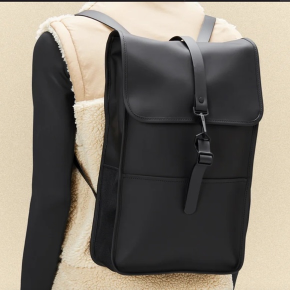 NEW! Rains Black Slim Line Adjustable Backpack. New With Tags. main image 5